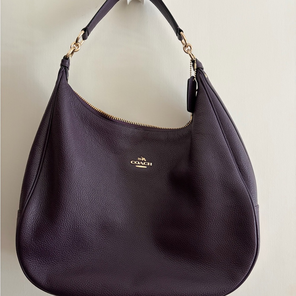 Coach Plum Leather Hobo Bag with Gold Details